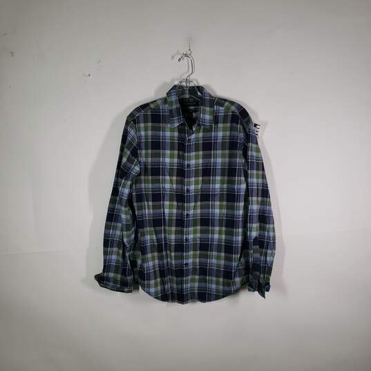 Mens Plaid Camden Fit Collared Long Sleeve Luxe Flannel Button-Up Shirt Size Medium image number 1