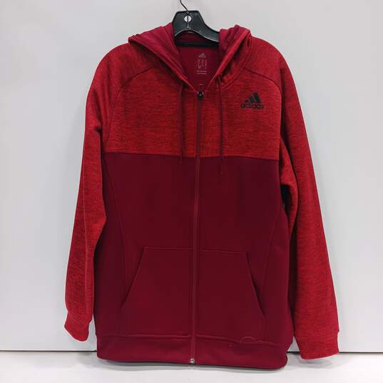 Adidas Men's Climawarm Two Tone Red Full Zip Hoodie Jacket Size M image number 1