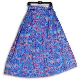 NWT Womens Pink Blue Floral Pleated Front Knot Maxi Skirt Size 12 alternative image