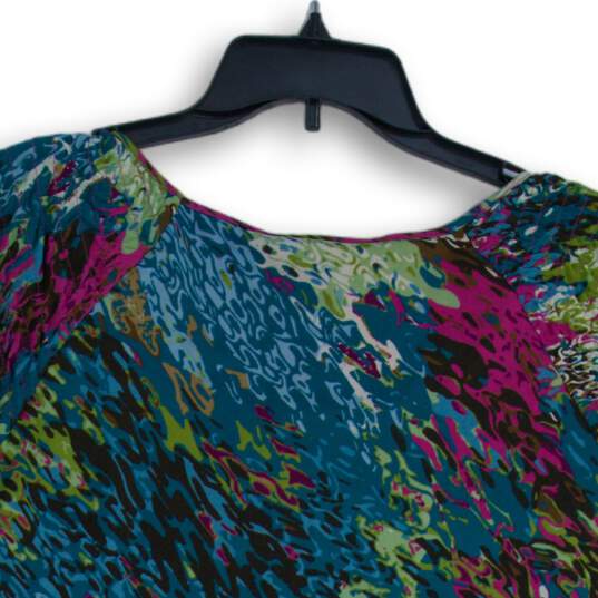 NWT Kasper Womens Multicolor Abstract Cap Sleeve Round Neck Blouse Top Size L image number 4