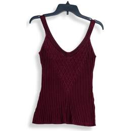 White House Black Market Womens Maroon V-Neck Knitted Pullover Tank Top Size XS