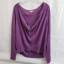 EILEEN FISHER Woman Cardigan S Organic Cotton Knit Cowl Neck Button Front Purple Size 1X