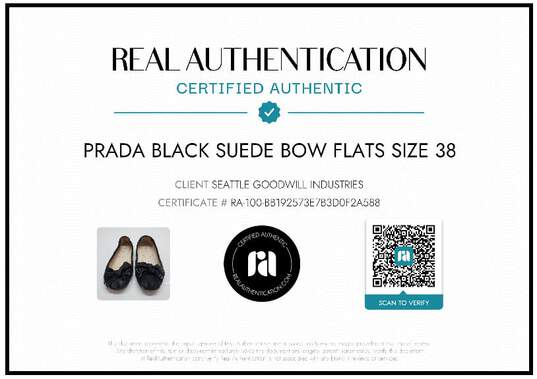 AUTHENTICATED WMNS PRADA SUEDE BOW FLATS EURO SIZE 38 image number 2