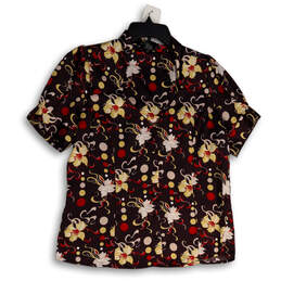 Womens Multicolor Floral Short Sleeve Button Front Blouse Top Size XL
