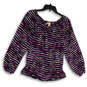 Womens Multicolor Balloon Sleeve Pleated Round Neck Blouse Top Size M image number 1