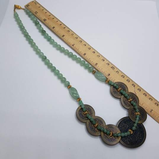 Jadeite Beaded Asian Coin Necklace 82.5g image number 6