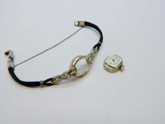 Vintage Lady Elgin 14K White Gold Diamond Accent Case 21 Jewels Black Cord Wrist Watch 12.2g image number 2