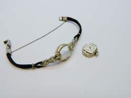 Vintage Lady Elgin 14K White Gold Diamond Accent Case 21 Jewels Black Cord Wrist Watch 12.2g alternative image