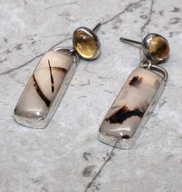 Artisan OFMW Signed Sterling Silver Dendrite Agate Earrings
