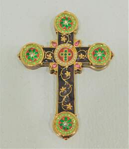Religious Cross Jeweled Enamel Trinket Box Unhinged