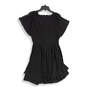 Womens Black Round Neck Short Sleeve Back Zip Fit & Flare Dress Size Small image number 2