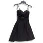 Womens Black Beaded Spaghetti Strap Knee Length Fit & Flare Dress Size 1 image number 2