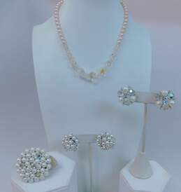 VNTG Mid Century Pink White Faux Pearl & Aurora Borealis Beaded Jewelry