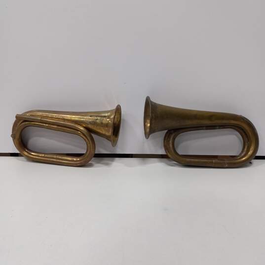 Vintage Pair of Solid Brass Horns image number 1