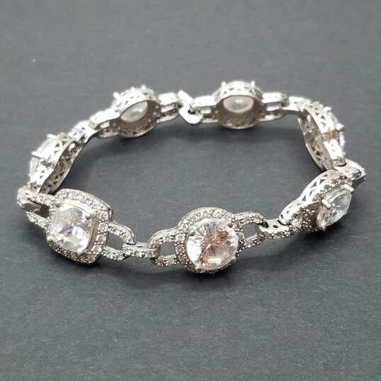 Sterling Silver Clear Rhinestone 8" Bracelet 27.1g image number 1