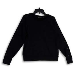 Womens Black Round Neck Long Sleeve Pullover Sweatshirt Size Medium