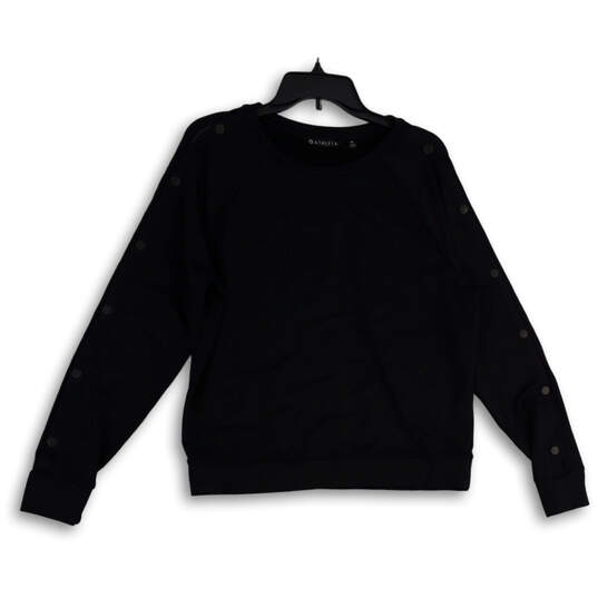 Womens Black Round Neck Long Sleeve Pullover Sweatshirt Size Medium image number 1