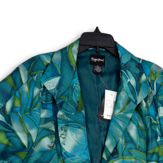 NWT Womens Blue Green Tropical Print 3/4 Sleeve Open Front Jacket Size 2X image number 3