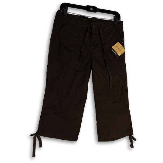 NWT Womens Brown Flat Front Cargo Pockets Stretch Capri Pants Size 4 image number 1