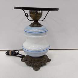 Vintage Hurricane Parlor Lamp Base Blue Floral Milk Glass L&L WMC alternative image