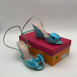 Womens S944143 Beige Blue Open Toe Ankle Strap Wedges Slingback Heels Sz 7