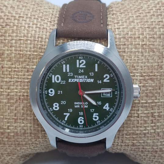 Vintage Retro Timex Expedition 37mm Case Indigld WR 50mm Green Dial Men's Sport Quartz Watch image number 2