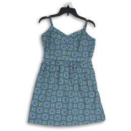 Womens Multicolor V-Neck Spaghetti Strap Back Zip A-Line Dress Size 6
