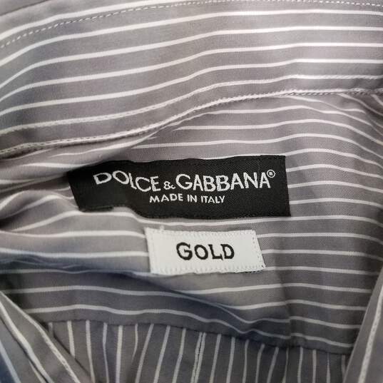 Dolce & Gabbana Gold - Striped Gray Men's Button Up Long Sleeve Shirt Size 15-3/4 - Authenticated image number 3