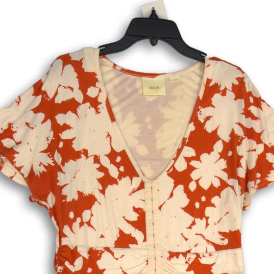 Maeve Womens Ivory Orange Floral V-Neck Short Sleeve Fit & Flare Dress Size XL image number 3