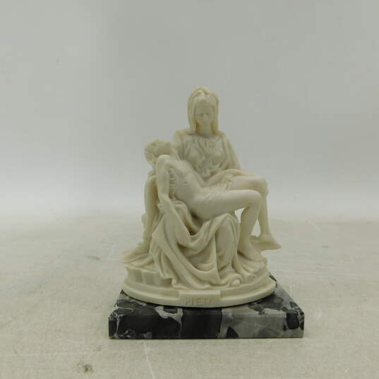 Vintage A. Santini Pieta 5.5 Inch Sculpture Grey Marble Stone Base Italy image number 2