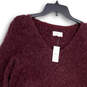 NWT Womens Purple Long Sleeve V-Neck Side Slit Pullover Sweater Size M image number 3