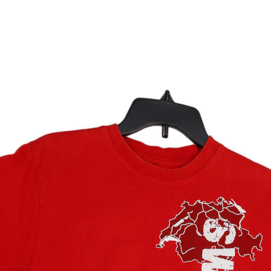 Unisex Red Switzerland Crew Neck Short Sleeve Pullover T-Shirt Size Medium image number 3