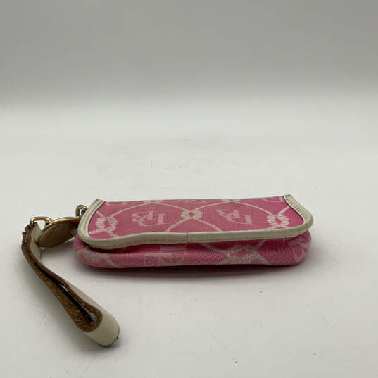 Womens Pink White Signature Print Snap Fashionable Wristlet Wallet image number 3