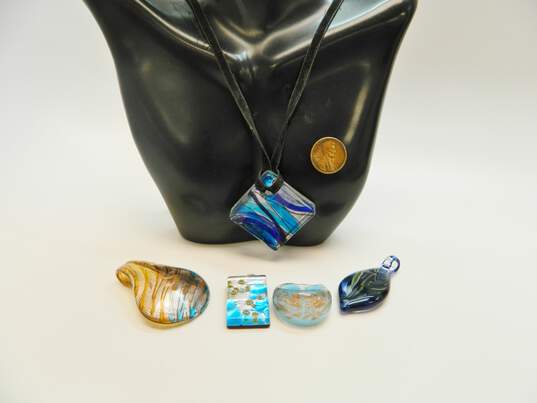 Artisan Teal Blue Bronze Copper Art Glass Jewelry Lot image number 6