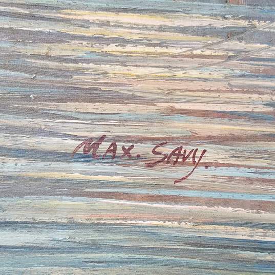 Max Savy- Oil on Canvas - Sunset Harbor Seascape Painting image number 5