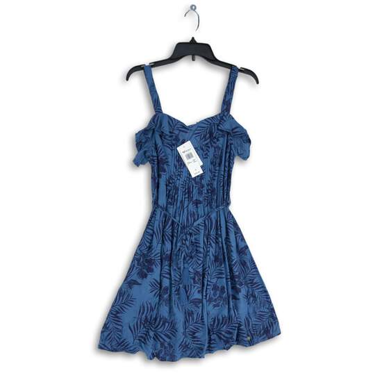 NWT Roxy Womens Blue Floral Ruffle Sweetheart Neck Fit & Flare Dress Size Medium image number 1
