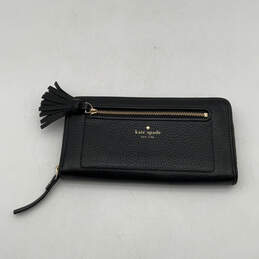 Womens Black Leather Tassel Outer Pocket Card Slots Zip Around Wallet
