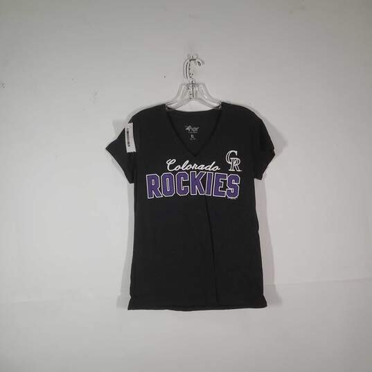 Womens Colorado Rockies Baseball-MLB Short Sleeve Pullover T-Shirt Size XL image number 1