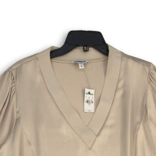 NWT Womens Beige Satin Long Sleeve V-Neck Pullover Blouse Top Size XL image number 3