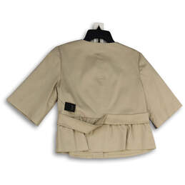 NWT Womens Tan Round Neck 3/4 Sleeve Button Front Crop Jacket Size Medium alternative image