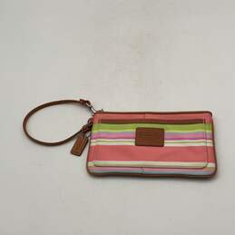 Coach Womens Multicolor Striped Charm Outer Pocket Zipper Wristlet Wallet