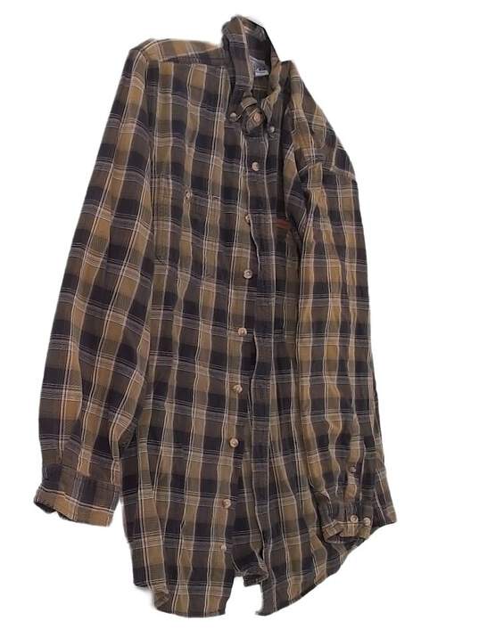 Mens Brown Plaid Long Sleeve Casual Button Up Shirt Size Large image number 2