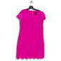 Womens Pink Lace Design Short Sleeve Round Neck Mini Dress Size 12 image number 1