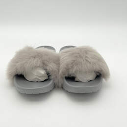 Womens Royale 1018875 Gray Faux Fur Open Toe Slip-On Slide Sandals Size 9