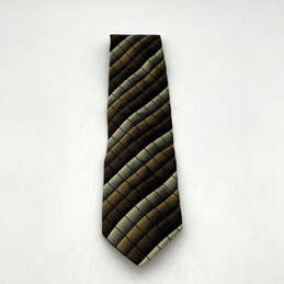 Mens Brown Classic Silk Stripped Adjustable Pointed Neck Tie One Size