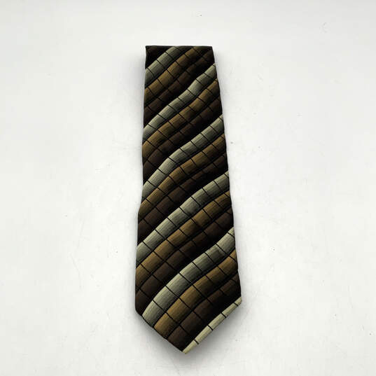 Mens Brown Classic Silk Stripped Adjustable Pointed Neck Tie One Size image number 1