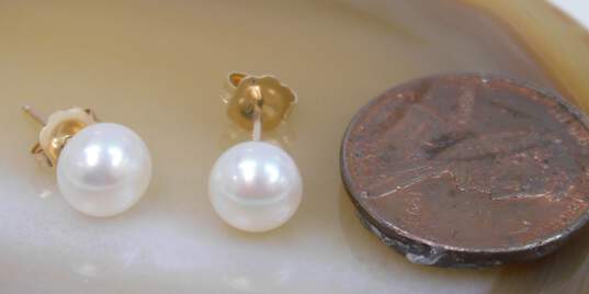 10K Gold White Faux Pearl Stud Post Earrings 0.9g image number 3