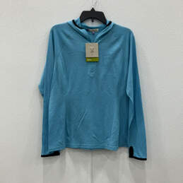 NWT Womens Blue Long Sleeve Quarter Zip Hooded Pullover T-Shirt Size XL