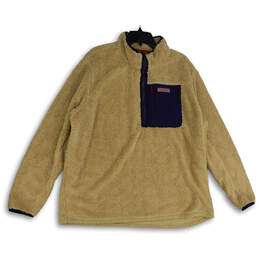 Womens Tan Sherpa Mock Neck Long Sleeve Quarter-Zip Jacket Size XXL