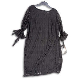 NWT Womens Black Lace Round Neck 3/4 Sleeve Back Zip Shift Dress Size 20W
